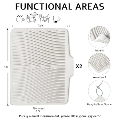 Silicone Dish Drying Mat for Kitchen Counter (Beige-2pcs / 16" x 12")