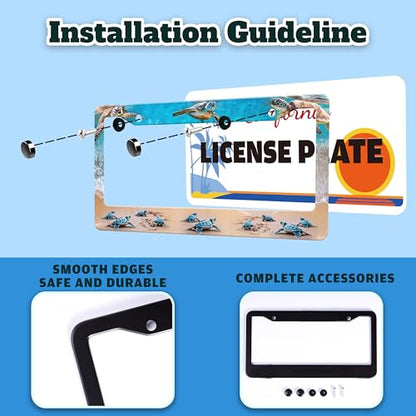 Sea Turtle Beach License Plate Frame Stainless Steel 6.3 X 12.2 Inch (Sea Turtle)