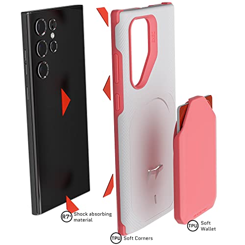 EXEC Pink S22 Wallet Case for Women Card Holder Works with Magnetic Car Mounts Easily Detachable for Wireless Charging Protective Cover Designed for 2022 Samsung Galaxy S22 5G (Galaxy S22 / Pink)