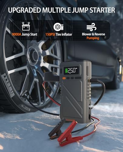 Car Jump Starter with Air Compressor 9000A (Gray-9IN1)
