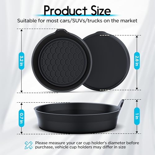 2 Pack Car Cup Coaster Silicone Spill (Black Solid / 2 Pack)