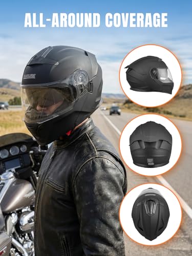 Modular Motorcycle Helmets Full Face Flip up Street Bike Motorcycle Helmet for Unisex Adult Matte Black (Matte Black / Large)