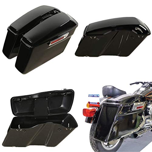 Vivid Black Hard Saddlebags with Chrome Latches Lock&Key Set Fit for Harley Touring Road King Street Glide Electra Ultra 2014 (Vivid Black 1# / For 2014-later)