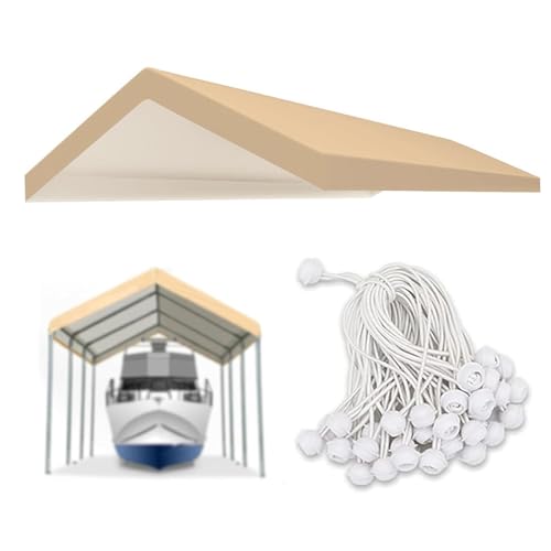 Carport Replacement Canopy Cover for Car Tent Top Garage Shelter Cover Tarp with Ball Bungees (Beige / 10' x 20')