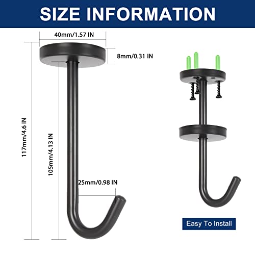 Coat Hooks Wall Mount Hooks for Hanging Hat Hurse Robe (Matte Black / 4 Inch (Ceiling))
