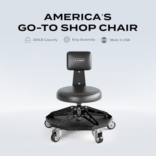 Vyper Robust Steel Sport Shop Chair for Mechanics (Black Seat, Black Frame)