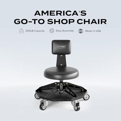 Vyper Robust Steel Sport Shop Chair for Mechanics (Black Seat, Black Frame)