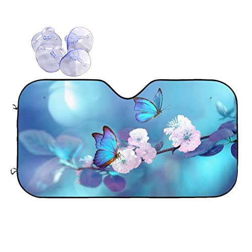 Blue Butterfly Flower Car Windshield Sunshade Front Window Sun Visor Protector Foldable Shield Cover for Truck SUV (Black8 / Small)