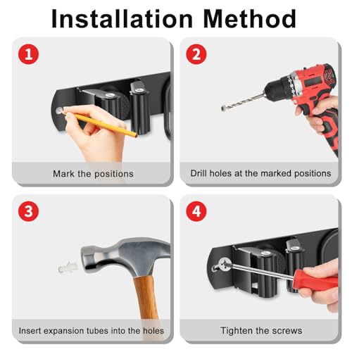 Broom Holder Wall Mount (Black-2 Pack)
