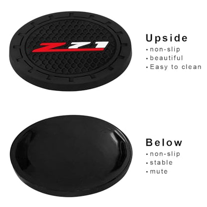 Car Cup Holder Coaster for Chevrolet Z71 Colorado Silverado Series Recessed Silicone Cupholder Coaster Interior Accessories 2.75in 2Pieces Black (Black-a9)