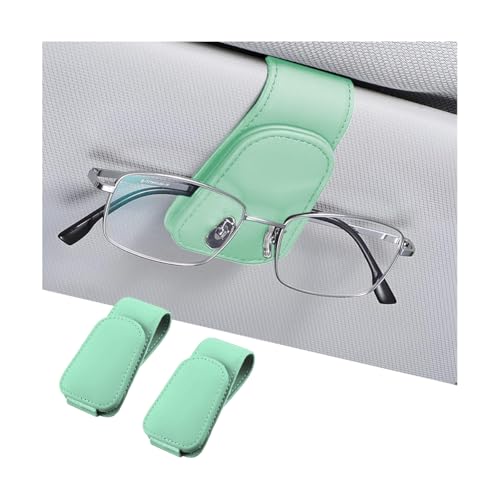 2PCS Sunglasses Holders for Car Sun Visor (2 Pack / Light Green/Leather)