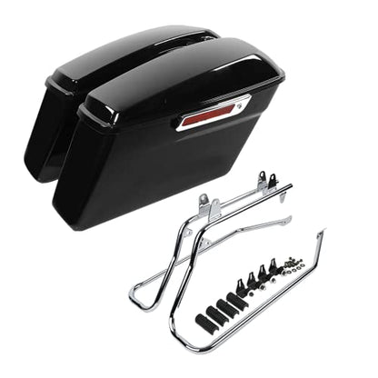 Motorcycle Saddlebags with Chrome Conversion Brackets Fit For Harley Softail Deluxe Heritage Softail 1984 (Vivid Black W/ Chrome Latches)