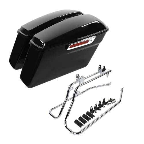 Motorcycle Saddlebags with Chrome Conversion Brackets Fit For Harley Softail Deluxe Heritage Softail 1984 (Vivid Black W/ Chrome Latches)