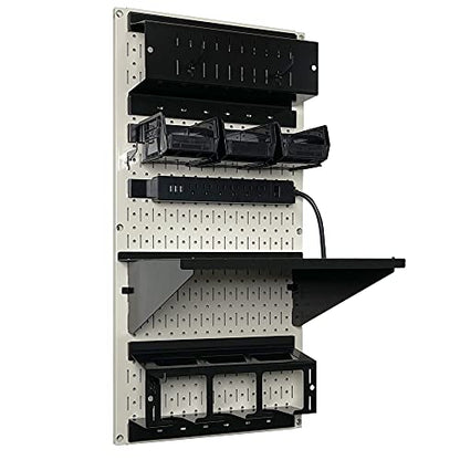 Power Tool Storage Organizer Kit Cordless Drill Holder Charging Station Rack 16” x 32” Metal Pegboard Organization System (Beige Pegboard)