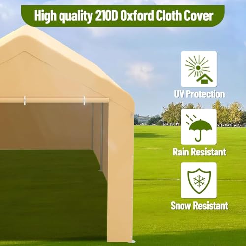 10x20 Ft. Metal Carport Garage with PE Fabric and Galvanized Steel Frame Outdoor Shelter for Cars (Yellow / 10*20FT)