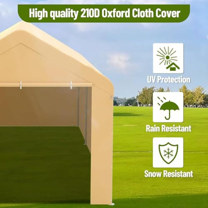 10x20 Ft. Metal Carport Garage with PE Fabric and Galvanized Steel Frame Outdoor Shelter for Cars (Yellow / 10*20FT)