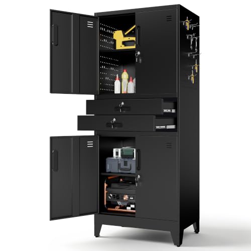 Metal Storage Cabinet for Garage (Black / L - 4 Doors & 2 Drawers (Feet))