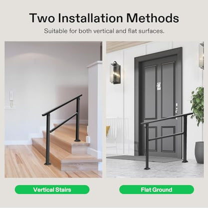 2-Pack 3-Step Stair Handrail 40"x36" Wrought Iron Porch Black (Black / 3 Steps)