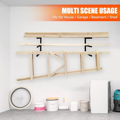 3 Level Foldable Lumber Storage Rack Collapsible Wall Mount Metal (3-Level)