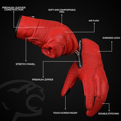 JAG Motorcycle Touchscreen Gloves (Red/Zip / X-Small)