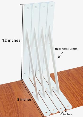 8 Pack L12 x H 8" White Heavy Duty Shelf Brackets with Screws Metal Shelf Brackets Shelf Support Angle Brackets for Shelves L Brackets Heavy Duty Floating Shelf (8 Pack-White / 12''x8'')
