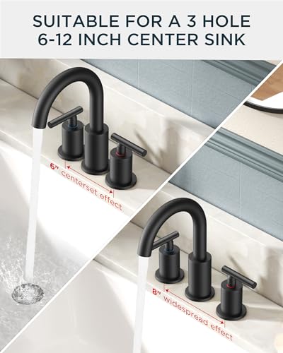Widespread Black Bathroom Faucet 3 Hole (Matte Black)
