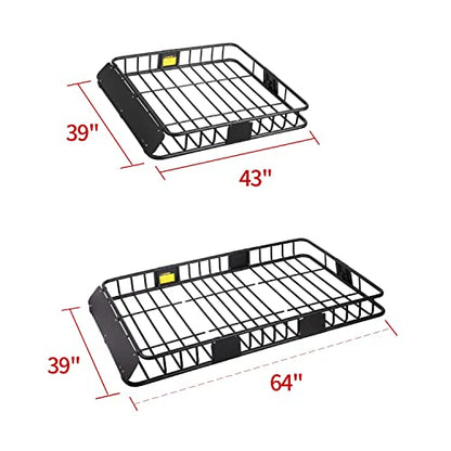 64"x39"x4" Roof Rack Cargo Basket with Cargo Bag & Net (1-roof rack+cargo bag+cargo net)