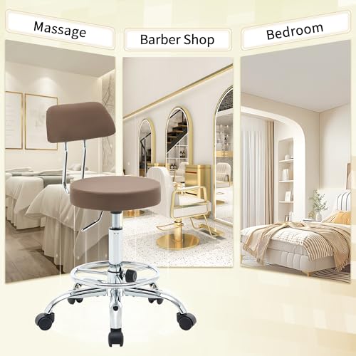 Salon Rolling Chair (Coffee Brown / With Back & Footrest)