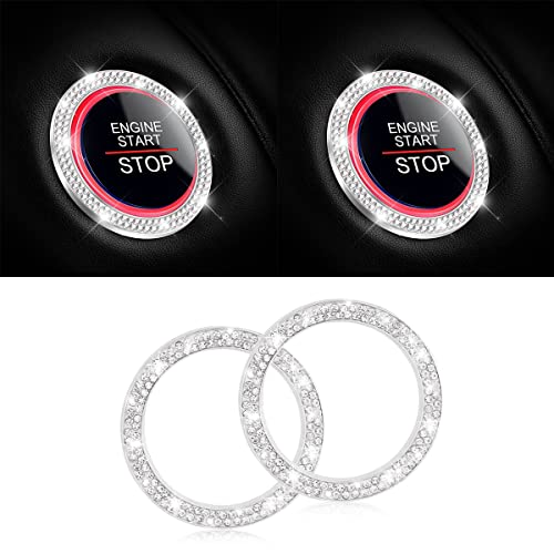 2PCS Zinc Alloy Rhinestone Engine Start Button Rings (White)
