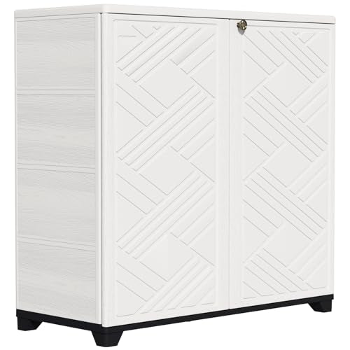Indoor Outdoor Storage Cabinet Waterproof (Cabinet With 1 Shelf, White)