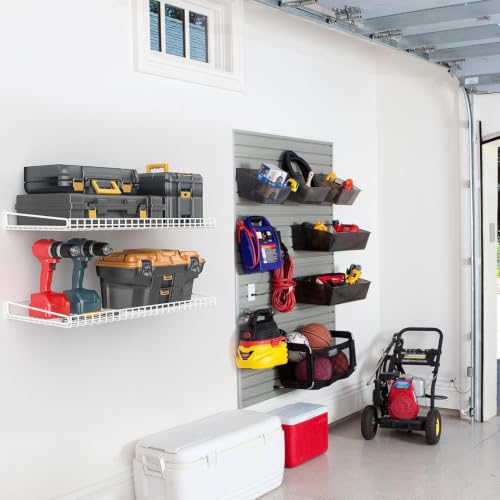 Garage Wall Shelves 23.6"x11.8" Wall Mount Metal Shelves 2 Pack (White / 2pack)
