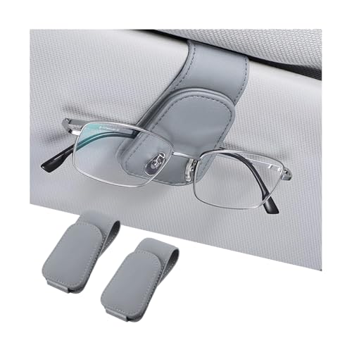 2PCS Sunglasses Holders for Car Sun Visor (2 Pack / Light Gray/Leather)