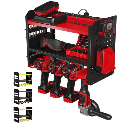 Power Tool Organizer Wall Mount (4 Drill Holder / Red)