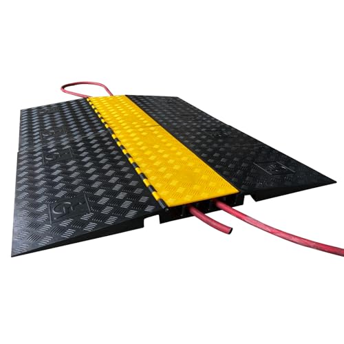 Rubber Cable Ramp 5 Channel Drive Over Hose Cable Protector Outdoor 22000Lbs Load Capacity Wires Power Lines Extension Cord Cover Traffic Speed Bump 1 Pack (Grey-22000Lbs-5Channel-1Pack)