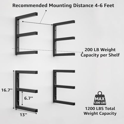 Wood Organizer and Lumber Storage Rack Wall Mount (1Black - 6 Level)