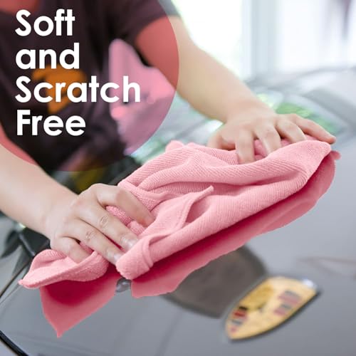 Microfiber Cleaning Cloths (Pack of 36 - 16x16 Inches / Pink)