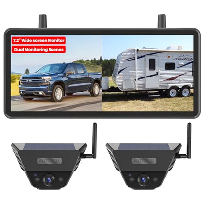 2 Solar Backup Camera Wireless for RVs (7.2" Dual Cam)
