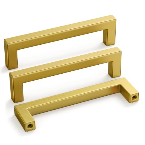 10 Pack 4-1/2In Gold Cabinet Handles Brushed Brass Drawer Pulls (Gold / 4-1/2 Inch Hole Centers)