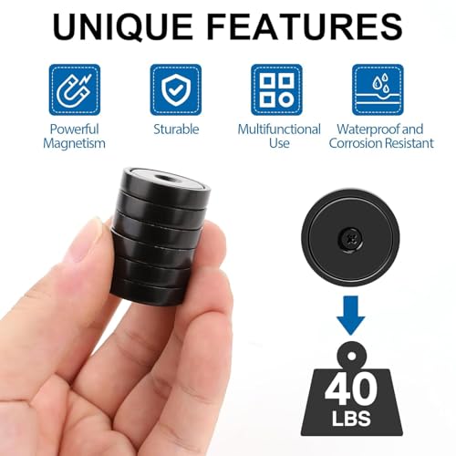 Strong Magnets Heavy Duty Screw On Neodymium 40LBS Magnet 10 Pack (Black / 0.78in)
