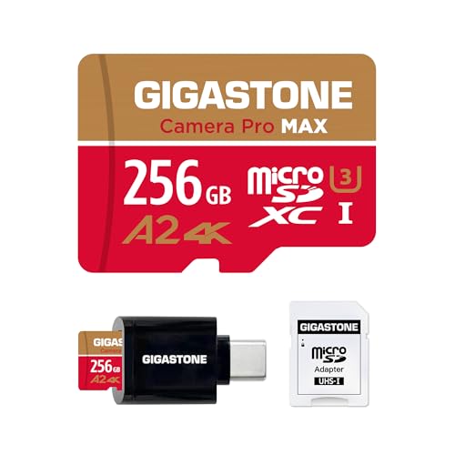 5 Years Data Recovery】 GIGASTONE 256GB Micro SD Card with USB 3.2 Type C Card Reader (256GB 4K Camera Pro MAX + Type C Card Reader)