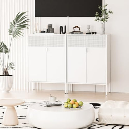 2 Mesh Door Metal Storage Cabinet with Adjustable Shelves (White / 47''H)