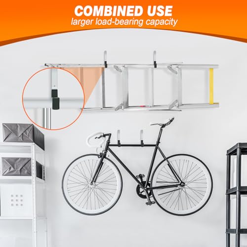 Ladder Hangers for Garage Wall Garage Hooks Heavy Duty Wall Hooks Set of 4 Tool Organizers and Storage Wall Mount Garage Storage Utility Rack Tool Holder for Garage Garden Shed Shop Bike Hose (4PACK)