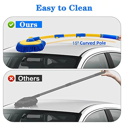 15°Curved Chenille Car Wash Brush Mop with Long Handle (Blue-003)