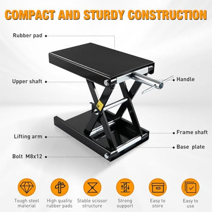 Motorcycle Lift Jack 1100 LBS Motorcycle Scissor Jack Stand Lift with Wide Deck Crank Handle 3.4" (Black)
