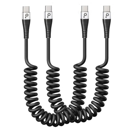 USB C Cable 3A Fast Charging 5FT Coiled USBC to USBC Charger Cable for Car (5FT / USB C to USB C / Silver)