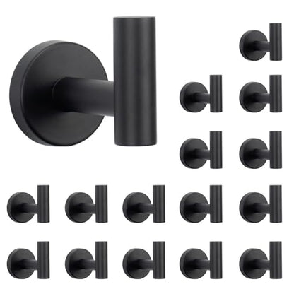Bath Towel Hooks (Matte Black / 16 Pack)