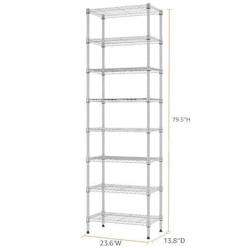 8 Tier 2000 lbs Storage Rack Metal Wire Shelving Unit (8 tier 13.8" D x 23.6" W x 79.5" H / Chrome)
