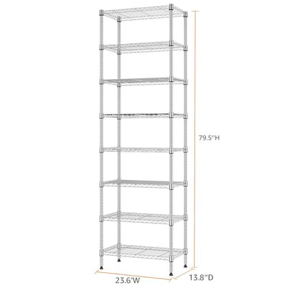 8 Tier 2000 lbs Storage Rack Metal Wire Shelving Unit (8 tier 13.8" D x 23.6" W x 79.5" H / Chrome)