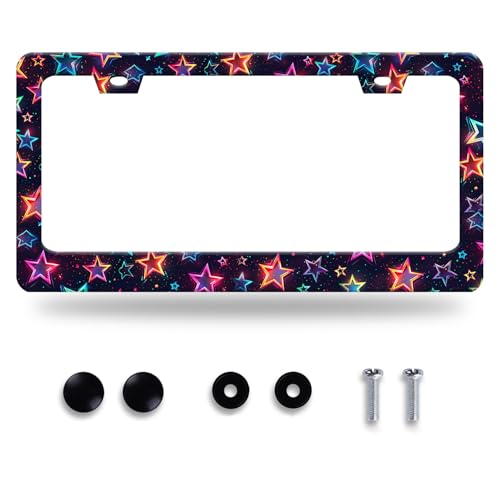 Colorful Stars License Plate Frame Stainless Steel Accessory 12.3x6.3 Inch (Colorful Cute Stars)