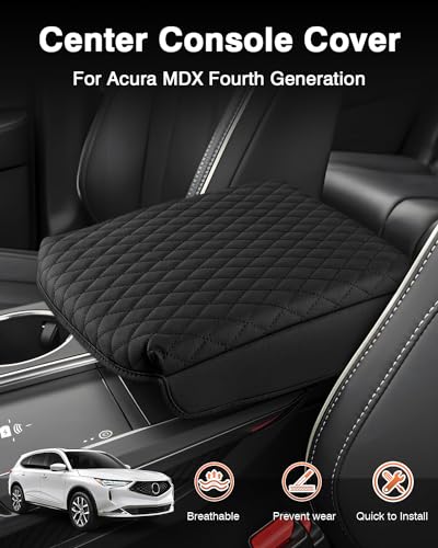 Custom Fit for Center Console Cover Acura MDX 2022 2023 2024 2025 2026 Accessories Armrest Cover Center Console Pad PU Leather Armrest Seat Box Cover Protector Anti (Size for Acura MDX 2021-2026)